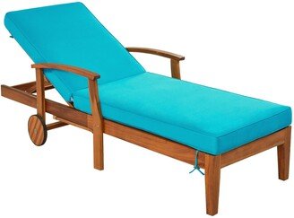 Outdoor Wood Chaise Lounge Patio Reclining Daybed with Cushion