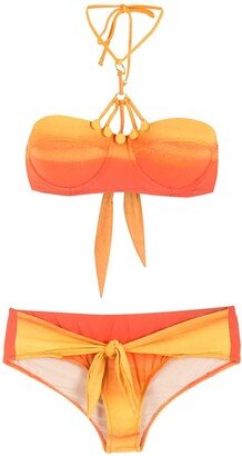 Tie-Fastening Printed Bikini Set