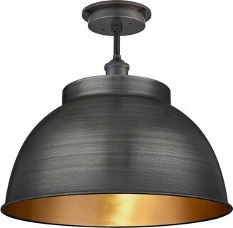 Industville Brooklyn Outdoor & Bathroom Dome Flush Mount, 17 Inch, Pewter & Brass,