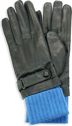 Cuffed Perforated Leather Gloves