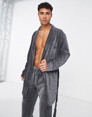 Bodywear lounge ribbed velour short night robe in gray