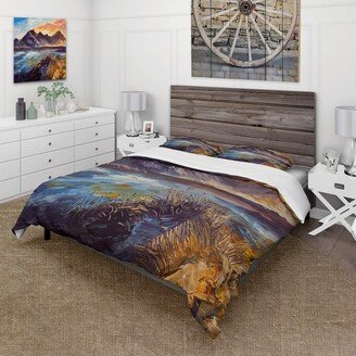 Designart 'Pink Sunset Over The Mountains By The Sea' Nautical & Coastal Duvet Cover Comforter Set