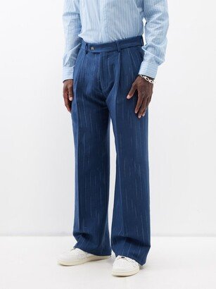 Pleated Stripe-jacquard Wool-blend Trousers