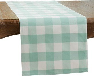 Saro Lifestyle Cotton And Poly Blend Table Runner With Plaid Design, Green, 16 x 90