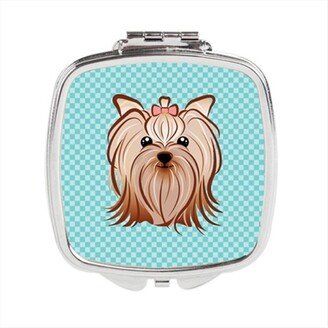 BB1142SCM Checkerboard Blue Yorkie Yorkishire Terrier Compact Mirror, 2.75 x 3 x .3 In.