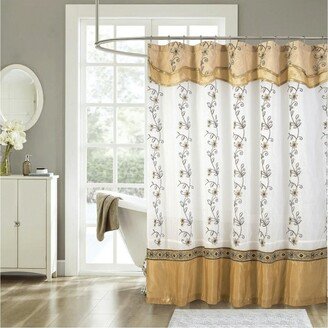 Kate Aurora Royal Living Embroidered Floral Sheer On Taffeta Layered Fabric Shower Curtain - Gold
