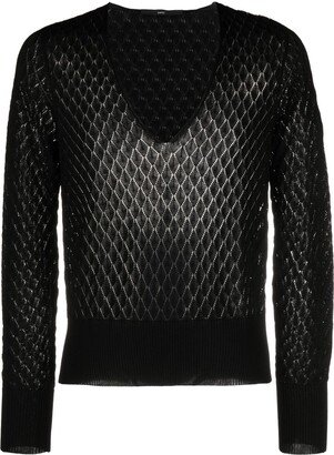 SAPIO pointelle-knit V-neck jumper