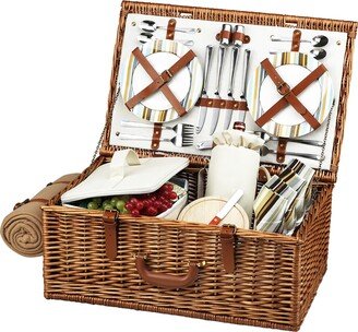 Dorset English-Style Willow Picnic Basket for 4 with Blanket