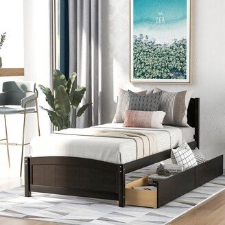 Tiramisubest Wood Twin Size Platform Bed with 2 Drawers,Storage Bed