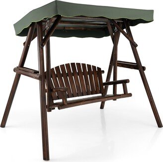 2 Person Wooden Garden Swing Bench Chair w/ Adjustable Canopy - 80'' x 53.5'' x 66''