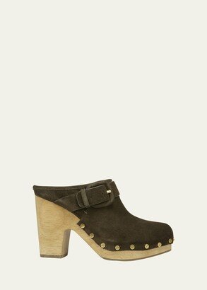 Dacey Buckle Suede Clogs