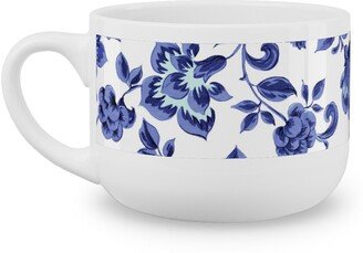 Mugs: Fleurs De Provence - Blue And White Latte Mug, White, 25Oz, Blue