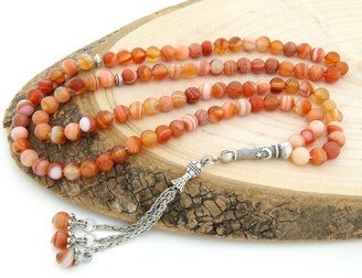Yemeni Aqeeq, Agate Gemstone 99 Beads Islamic Prayer Beads Misbaha From Turkey 125031 Tasbih Tasbeeh Tesbih Rosary Tespih, Akik Tespih