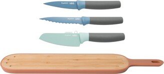 Leo 4Pc Cutlery and Cutting Board Set, Serrated Sharp Blade, Multicolor