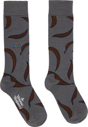 Gray Embroidered Socks