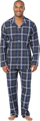 Folded Woven Long Sleeve PJ Top PJ Pants (Carson Plaid/RL2000 Red Pony Print) Men's Pajama Sets