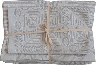 Storied Home Cotton Bed Cover and 2 Shams with Geometric Pattern-AB