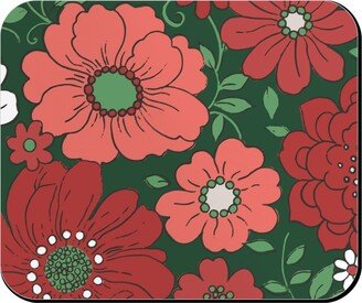 Mouse Pads: Camilla Retro Floral Christmas - Red And Green Mouse Pad, Rectangle Ornament, Multicolor