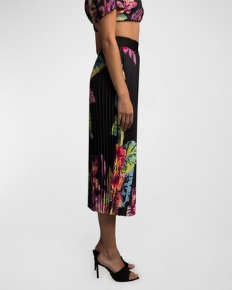 Acid Hawaii Pleated Floral Midi Skirt