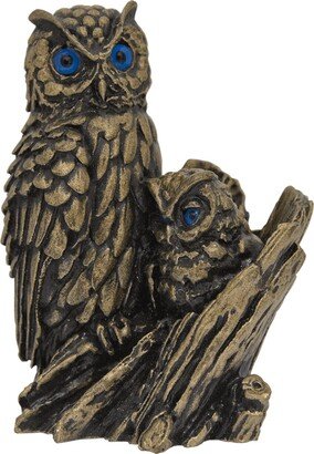 Owl With Baby On Branch Statue - Greek Handmade Alabaster Bronze Sculpture 17cm