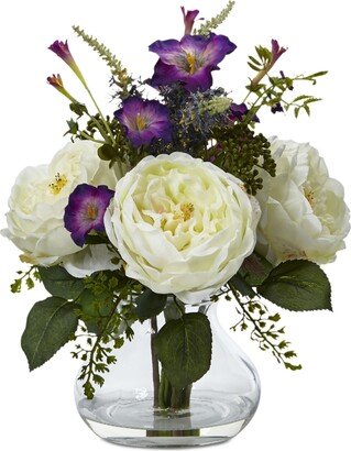 Rose and Morning Glory Artificial Arrangement with Vase