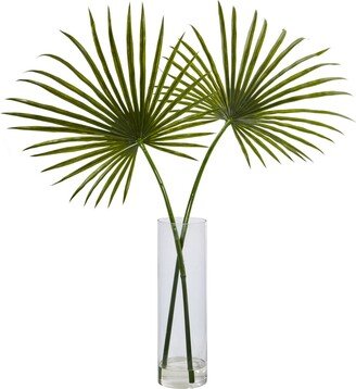 Fan Palm Artificial Arrangement in Glass Vase