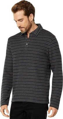 Double Knit Jacquard Long Sleeve Polo (Coastal/Charcoal) Men's Clothing