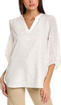 Eyelet Linen-Blend Blouse