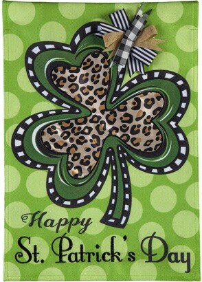 Animal Print Shamrock Garden Burlap Flag 12.5 x 18 Inches Indoor Outdoor Decor