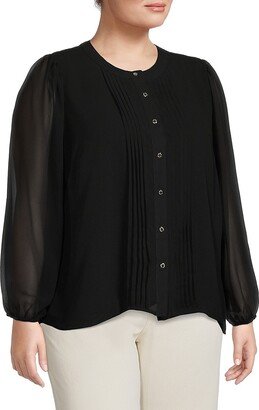 Plus Pintuck Semi Sheer Sleeve Blouse