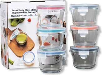 Genicook 12 Pc Round Shape Borosilicate Glass Small Baby-Size Meal and Food Storage Containers Set