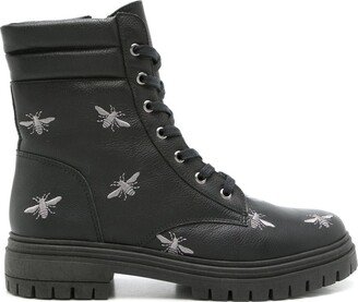 Bee-Embroidered Leather Boots