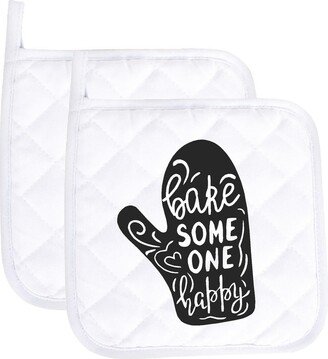 Bake Someone Happy Funny Potholder Oven Mitts Cute Pair Kitchen Gloves Cooking Baking Grilling Non Slip Cotton