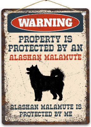 Alaskan Malamute Metal Sign, Funny Warning Dog Rustic Retro Weathered Distressed Plaque, Gift Idea