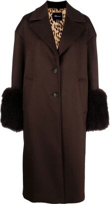 Goat Fur-Trim Single-Breasted Coat