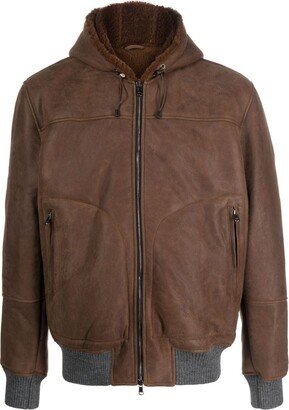 Hooded Shearling-Lining Bomber Jacket