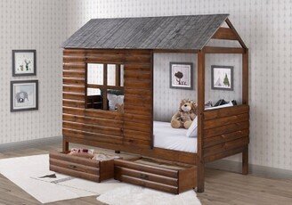 Donco Kids Twin Log Cabin Low Loft with Dual Under Bed Drawers