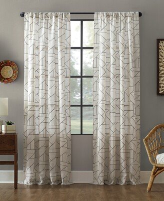 Jigsaw Embroidery 50 x 84 Linen Blend Curtain Panel - Gray/Linen