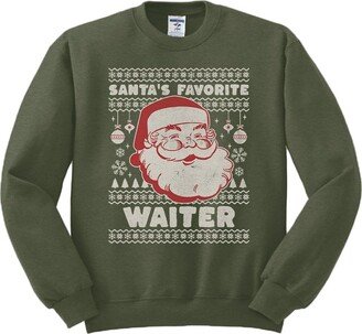 TeesAndTankYou Santa's Favorite Waiter Sweatshirt Unisex 2X-Large Military Green