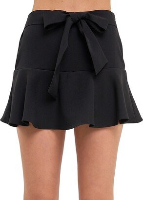 Flounce Mini Skort With Waist Tie