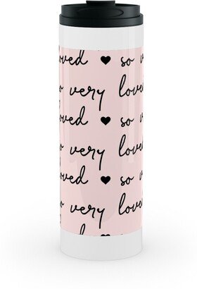 Travel Mugs: So Very Loved - Pink And Black Stainless Mug, White, 16Oz, Pink