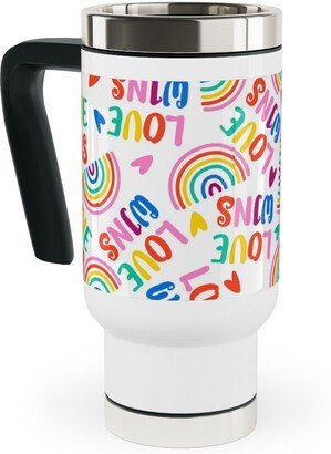 Travel Mugs: Love Wins - Pride - Brights Travel Mug With Handle, 17Oz, Multicolor