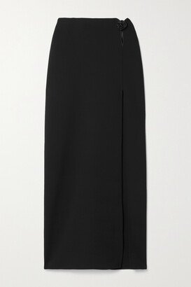 Appliquéd Satin-trimmed Stretch-wool Crepe Maxi Skirt - Black