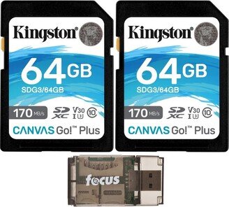 Kingston 64GB SDXC Canvas 170MB/s Read Memory Card (2-Pack), USB Card Reader