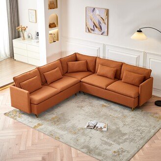 EDWINRAYLLC 92Teddy Fabric Sofa, Modern Corner Sectional Sofa with Support Pillow for Living room, Apartment & Office