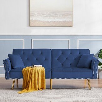 RASOO Modern Velvet Tufted Sofa with Pillows, Nailhead Trim and Metal Legs-AA