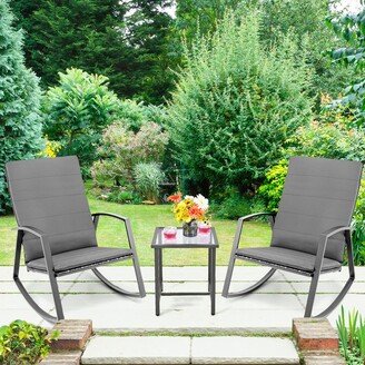 3PCS Patio Rattan Rocking Chair Table Furniture Set Yard