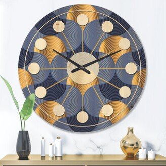 Designart 'Retro Luxury Waves In Gold and Blue VIII' Mid-Century Modern Wood Wall Clock