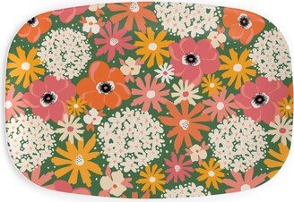 Serving Platters: Summer Florals - Green Pink White And Orange Serving Platter, Multicolor