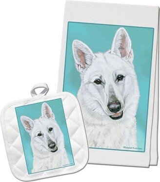 White Shepherd Kitchen Dish Towel & Pot Holder Gift Set